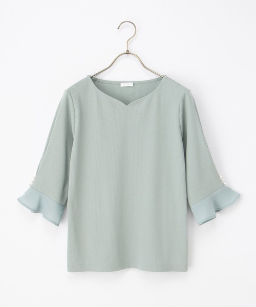 Honeys(ハニーズ)の「【UVカット・吸水速乾】6分袖パール付トップス(Tシャツ/カットソー・レディース・アイボリー/サックスブルー/ブラック/グリーン系その他・3L/L/LL/M/S)」の22枚目の写真