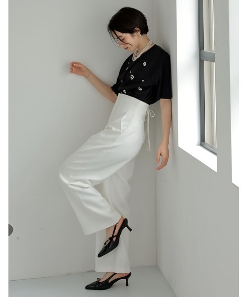 MEISM（ミズム）の「[MEISM by Re:EDIT][UVカット][接触冷感][吸水][速乾]スムースコットンビジューデザインTシャツ（Tシャツ/カットソー・レディース・ホワイト/ブラック・MEDIUM/LARGE）」の5枚目の写真