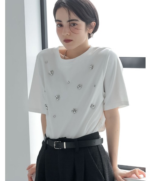 MEISM（ミズム）の「[MEISM by Re:EDIT][UVカット][接触冷感][吸水][速乾]スムースコットンビジューデザインTシャツ（Tシャツ/カットソー・レディース・ホワイト/ブラック・MEDIUM/LARGE）」の11枚目の写真