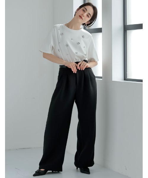 MEISM（ミズム）の「[MEISM by Re:EDIT][UVカット][接触冷感][吸水][速乾]スムースコットンビジューデザインTシャツ（Tシャツ/カットソー・レディース・ホワイト/ブラック・MEDIUM/LARGE）」の8枚目の写真