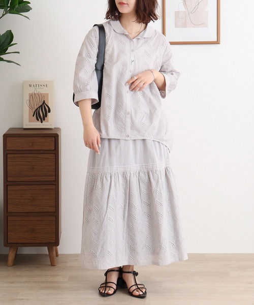 Emago(イマゴ)の「EMAGO 透かし刺繍シャツ(シャツ/ブラウス・レディース・ラベンダー/グレー/グリーン・FREE)」の8枚目の写真