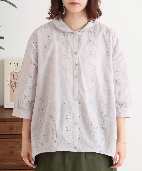 Emago(イマゴ)の「EMAGO 透かし刺繍シャツ(シャツ/ブラウス・レディース・ラベンダー/グレー/グリーン・FREE)」の18枚目の写真