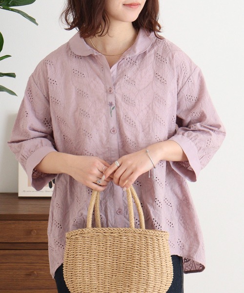 Emago(イマゴ)の「EMAGO 透かし刺繍シャツ(シャツ/ブラウス・レディース・ラベンダー/グレー/グリーン・FREE)」の14枚目の写真