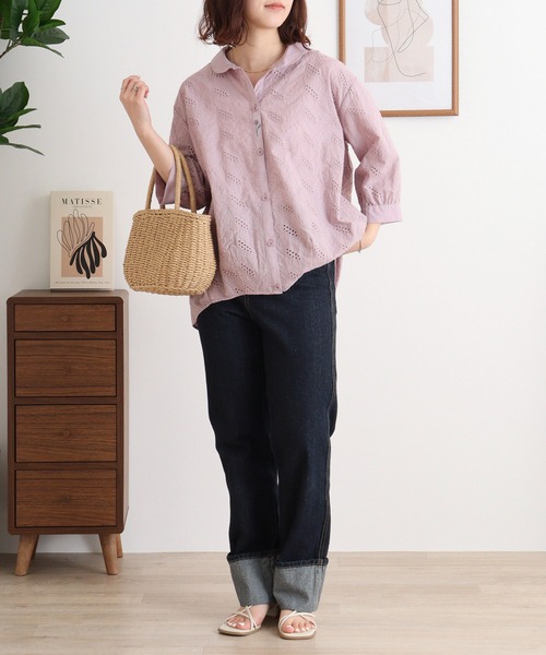 Emago(イマゴ)の「EMAGO 透かし刺繍シャツ(シャツ/ブラウス・レディース・ラベンダー/グレー/グリーン・FREE)」の17枚目の写真