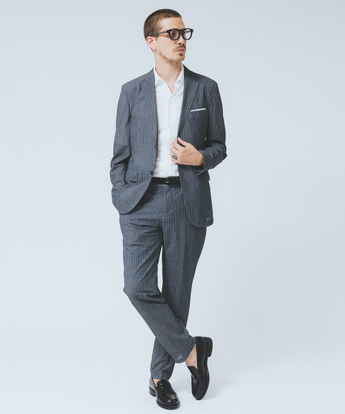 DESIGNWORKS（デザインワークス）の「【セットアップ対応】フェザートリコット メッシュ パンツ / ウォッシャブル / ストレッチ（スラックス・メンズ・ストライプ/ライトグレー/ダークネイビー・44/46/48/50/52）」の16枚目の写真