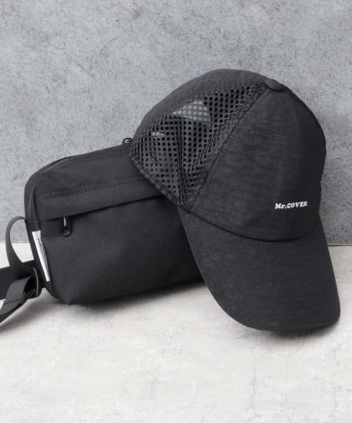 ムラ染風 撥水ナイロン メッシュ切替 ロングビルキャップ つば長