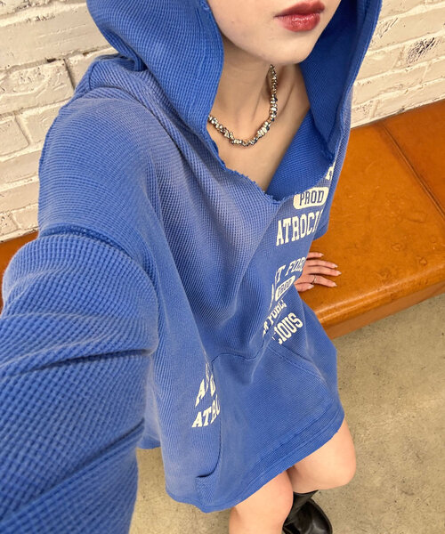 RePRODUCTION LABEL(リプロダクションレーベル)の「【RePRODUCTION LABEL / リプロダクションレーベル】サーマルスキッパーフーディー(Tシャツ/カットソー・レディース・チャコールグレー/ブルー・FREE)」の17枚目の写真
