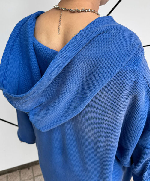 RePRODUCTION LABEL(リプロダクションレーベル)の「【RePRODUCTION LABEL / リプロダクションレーベル】サーマルスキッパーフーディー(Tシャツ/カットソー・レディース・チャコールグレー/ブルー・FREE)」の6枚目の写真