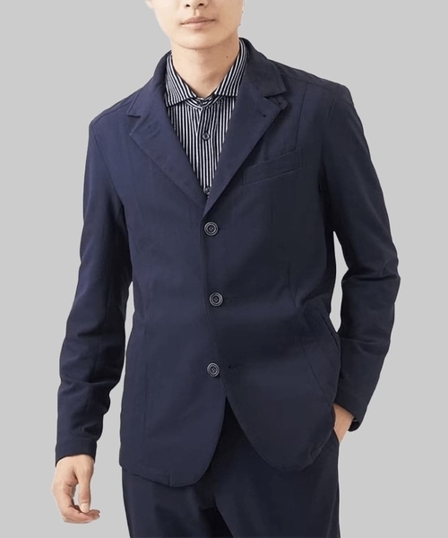 MK MICHEL KLEIN HOMME （エムケーミッシェルクランオム）の「【洗える / セットアップ対応】エコサッカーコンバーティブルジャケット（テーラードジャケット・メンズ・ネイビー/アイボリー/ブラック・46/48/51/44）」の3枚目の写真