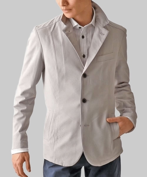 MK MICHEL KLEIN HOMME （エムケーミッシェルクランオム）の「【洗える / セットアップ対応】エコサッカーコンバーティブルジャケット（テーラードジャケット・メンズ・ネイビー/アイボリー/ブラック・46/48/51/44）」の2枚目の写真