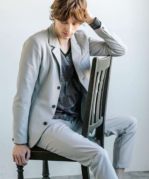 MK MICHEL KLEIN HOMME （エムケーミッシェルクランオム）の「【洗える / セットアップ対応】エコサッカーコンバーティブルジャケット（テーラードジャケット・メンズ・ネイビー/アイボリー/ブラック・46/48/51/44）」の20枚目の写真