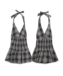 【HOOK】for girls チェック柄ホルターネックミニワンピース (SS)