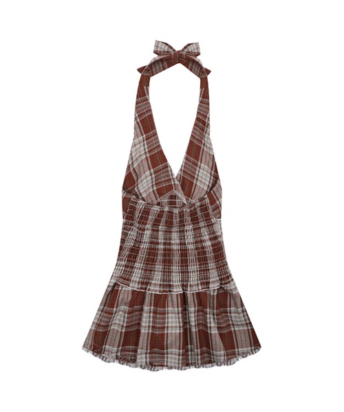 HOOK】for girls チェック柄ホルターネックミニワンピース