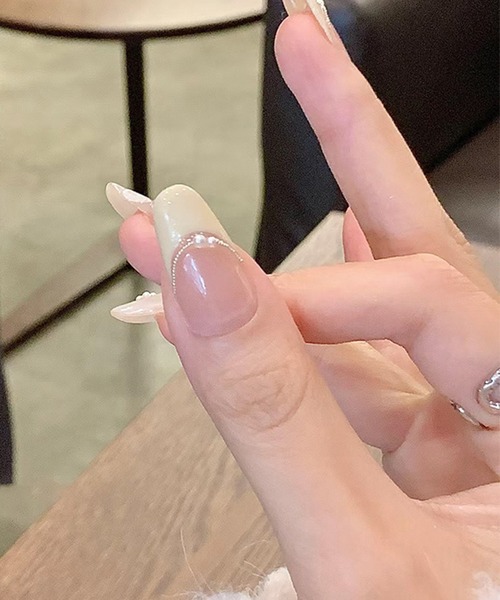 Lace Ladies（レースレディース）の「パール リボン フレンチ オーバル ネイルチップ（ネイルシール/ネイルチップ・レディース・イエロー・S/M/XS）」の2枚目の写真