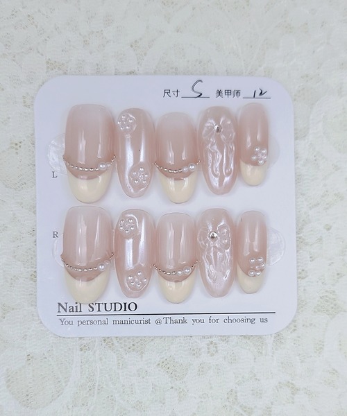 Lace Ladies（レースレディース）の「パール リボン フレンチ オーバル ネイルチップ（ネイルシール/ネイルチップ・レディース・イエロー・S/M/XS）」の4枚目の写真