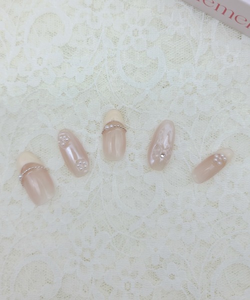 Lace Ladies（レースレディース）の「パール リボン フレンチ オーバル ネイルチップ（ネイルシール/ネイルチップ・レディース・イエロー・S/M/XS）」の5枚目の写真