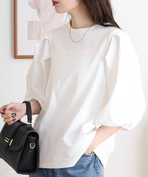 mitis(ミティス)の「mitis 袖タックボリュームプルオーバー(Tシャツ/カットソー・レディース・ブラック/ブルー/グレイッシュベージュ/オフホワイト・M)」の17枚目の写真