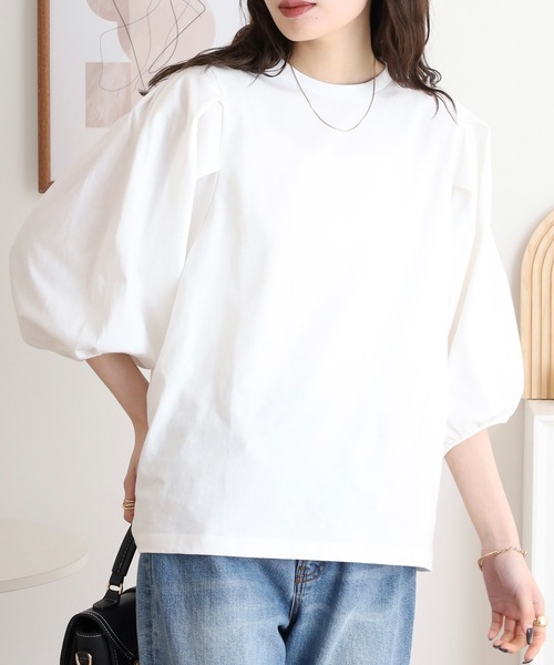 mitis(ミティス)の「mitis 袖タックボリュームプルオーバー(Tシャツ/カットソー・レディース・ブラック/ブルー/グレイッシュベージュ/オフホワイト・M)」の18枚目の写真