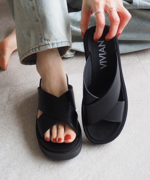 サッ！と履ける厚底コンフォートクロスサンダル