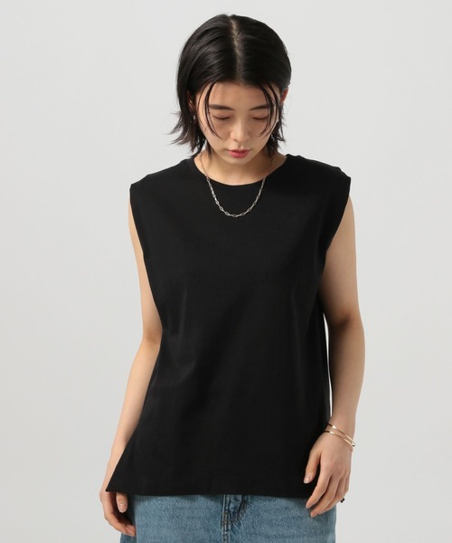 BAYFLOW（ベイフロー）の「[接触冷感/しなやかな肌触り]シルケットノースリーブT（Tシャツ/カットソー・レディース・ブラック/カーキ/オフホワイト/ネイビー・SMALL/MEDIUM）」の17枚目の写真