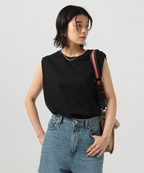 BAYFLOW（ベイフロー）の「[接触冷感/しなやかな肌触り]シルケットノースリーブT（Tシャツ/カットソー・レディース・ブラック/カーキ/オフホワイト/ネイビー・SMALL/MEDIUM）」の18枚目の写真