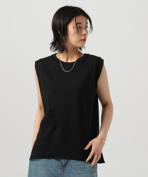 BAYFLOW（ベイフロー）の「[接触冷感/しなやかな肌触り]シルケットノースリーブT（Tシャツ/カットソー・レディース・ブラック/カーキ/オフホワイト/ネイビー・SMALL/MEDIUM）」の19枚目の写真