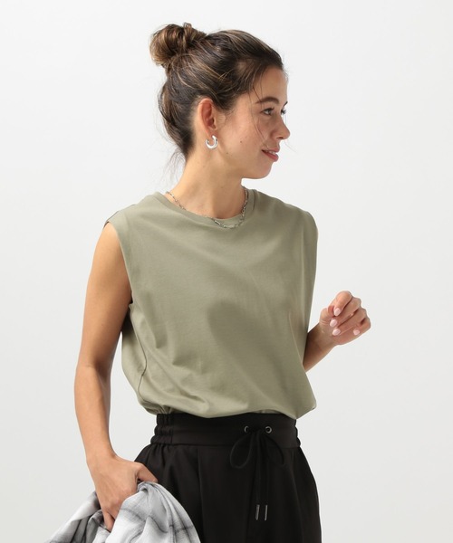 BAYFLOW（ベイフロー）の「[接触冷感/しなやかな肌触り]シルケットノースリーブT（Tシャツ/カットソー・レディース・ブラック/カーキ/オフホワイト/ネイビー・SMALL/MEDIUM）」の22枚目の写真