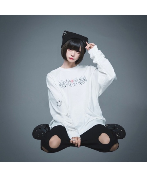 Hauls（ハウルズ）の「悪魔ちゃんBIGロンTEE(ホワイト)（Tシャツ/カットソー・レディース・ホワイト/ブラック・F）」の14枚目の写真