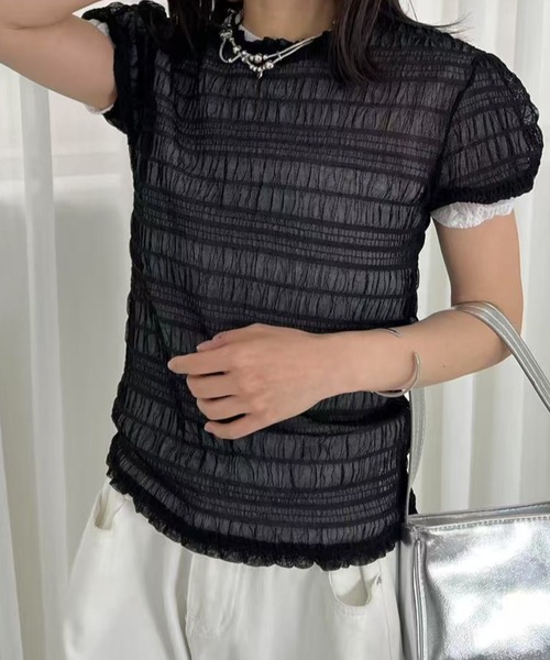 mebole(メボレ)の「シアーシャーリングトップス(Tシャツ/カットソー・レディース・ホワイト/ブルー/ブラック・FREE)」の3枚目の写真