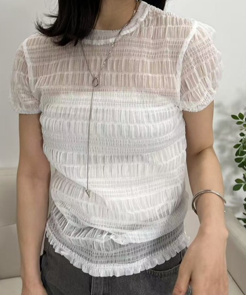 mebole(メボレ)の「シアーシャーリングトップス(Tシャツ/カットソー・レディース・ホワイト/ブルー/ブラック・FREE)」の6枚目の写真