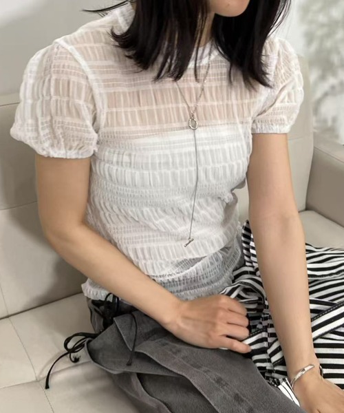 mebole(メボレ)の「シアーシャーリングトップス(Tシャツ/カットソー・レディース・ホワイト/ブルー/ブラック・FREE)」の9枚目の写真