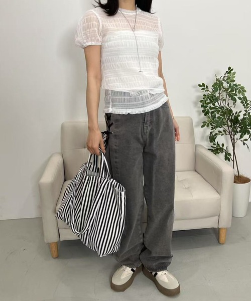 mebole(メボレ)の「シアーシャーリングトップス(Tシャツ/カットソー・レディース・ホワイト/ブルー/ブラック・FREE)」の13枚目の写真