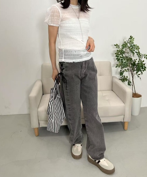 mebole(メボレ)の「シアーシャーリングトップス(Tシャツ/カットソー・レディース・ホワイト/ブルー/ブラック・FREE)」の18枚目の写真