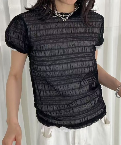 mebole(メボレ)の「シアーシャーリングトップス(Tシャツ/カットソー・レディース・ホワイト/ブルー/ブラック・FREE)」の19枚目の写真