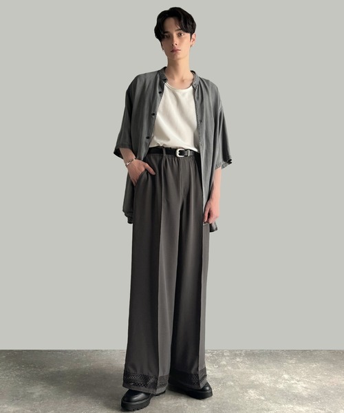 Classical Origin(クラシカルオリジン)の「【Classical Origin】「キレイめ×抜け感」裾レース切り替えリラックスイージースラックス/Lace Panel Easy Slacks(スラックス・メンズ・グレー/チャコールグレー・SMALL/MEDIUM/LARGE)」の6枚目の写真