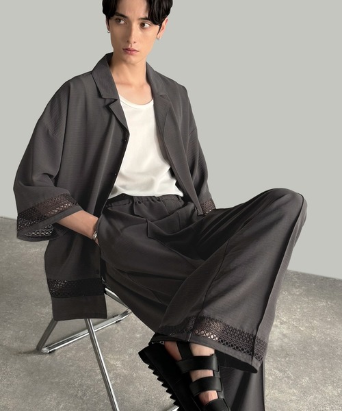 Classical Origin(クラシカルオリジン)の「【Classical Origin】「キレイめ×抜け感」裾レース切り替えリラックスイージースラックス/Lace Panel Easy Slacks(スラックス・メンズ・グレー/チャコールグレー・SMALL/MEDIUM/LARGE)」の3枚目の写真
