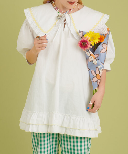w closet（ダブルクローゼット）の「【あみこ企画】なみなみテープチュニック（チュニック・レディース・オフホワイト/グリーン/ピンク・FREE）」の21枚目の写真