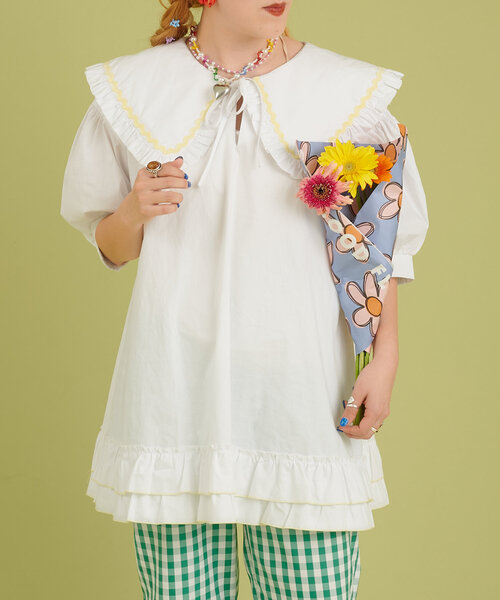 w closet（ダブルクローゼット）の「【あみこ企画】なみなみテープチュニック（チュニック・レディース・オフホワイト/グリーン/ピンク・FREE）」の20枚目の写真