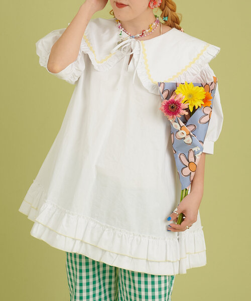 w closet（ダブルクローゼット）の「【あみこ企画】なみなみテープチュニック（チュニック・レディース・オフホワイト/グリーン/ピンク・FREE）」の19枚目の写真