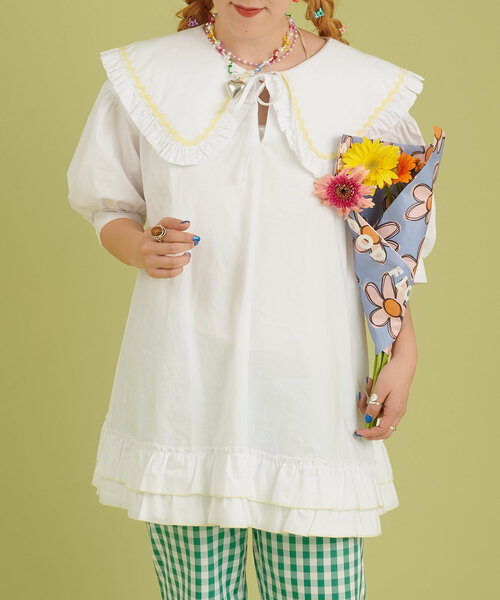 w closet（ダブルクローゼット）の「【あみこ企画】なみなみテープチュニック（チュニック・レディース・オフホワイト/グリーン/ピンク・FREE）」の18枚目の写真
