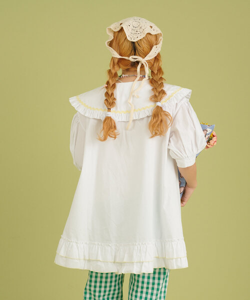 w closet（ダブルクローゼット）の「【あみこ企画】なみなみテープチュニック（チュニック・レディース・オフホワイト/グリーン/ピンク・FREE）」の14枚目の写真