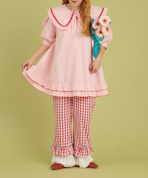 w closet（ダブルクローゼット）の「【あみこ企画】なみなみテープチュニック（チュニック・レディース・オフホワイト/グリーン/ピンク・FREE）」の10枚目の写真