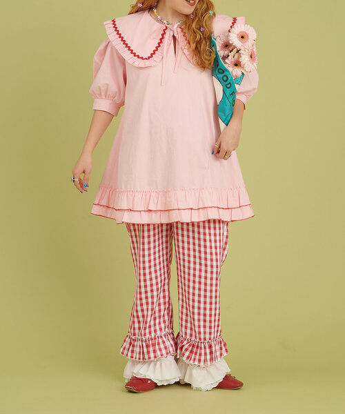 w closet（ダブルクローゼット）の「【あみこ企画】なみなみテープチュニック（チュニック・レディース・オフホワイト/グリーン/ピンク・FREE）」の9枚目の写真