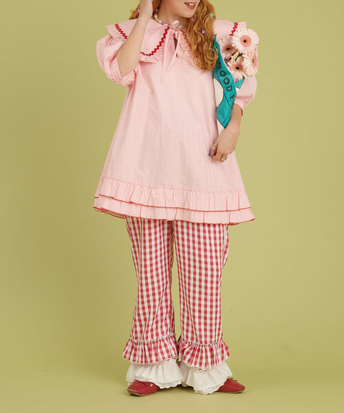w closet（ダブルクローゼット）の「【あみこ企画】なみなみテープチュニック（チュニック・レディース・オフホワイト/グリーン/ピンク・FREE）」の8枚目の写真