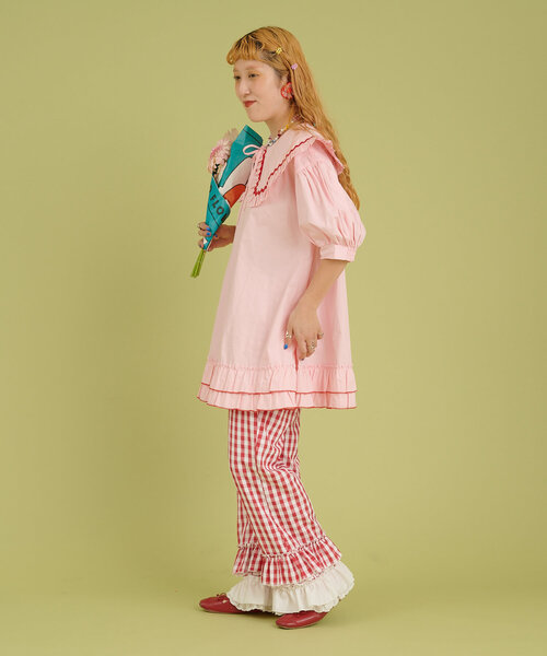 w closet（ダブルクローゼット）の「【あみこ企画】なみなみテープチュニック（チュニック・レディース・オフホワイト/グリーン/ピンク・FREE）」の7枚目の写真