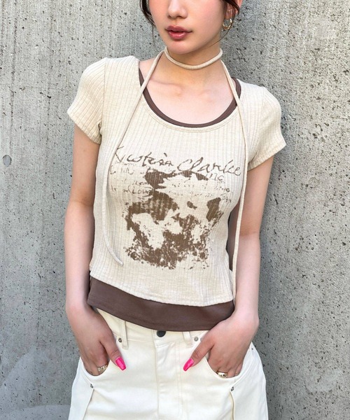 3.3 Field Trip （3.3フィールドトリップ）の「3.3 Field Trip／マフラーツキレイヤードT（Tシャツ/カットソー・レディース・チャコールグレー/ホワイト/ベージュ・FREE）」の3枚目の写真