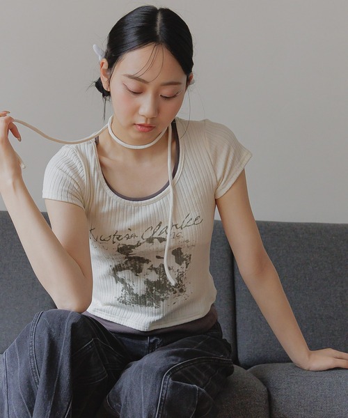 3.3 Field Trip （3.3フィールドトリップ）の「3.3 Field Trip／マフラーツキレイヤードT（Tシャツ/カットソー・レディース・チャコールグレー/ホワイト/ベージュ・FREE）」の22枚目の写真