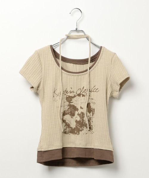 3.3 Field Trip （3.3フィールドトリップ）の「3.3 Field Trip／マフラーツキレイヤードT（Tシャツ/カットソー・レディース・チャコールグレー/ホワイト/ベージュ・FREE）」の5枚目の写真