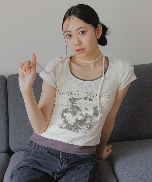 3.3 Field Trip （3.3フィールドトリップ）の「3.3 Field Trip／マフラーツキレイヤードT（Tシャツ/カットソー・レディース・チャコールグレー/ホワイト/ベージュ・FREE）」の21枚目の写真