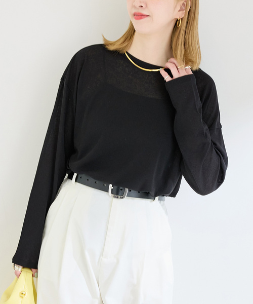 B.C STOCK(ベーセーストック)の「《追加》ウォッシャブル / スラブシアーロンTEE(Tシャツ/カットソー・レディース・ブラック/ブルー/イエロー/ホワイト・FREE)」の3枚目の写真